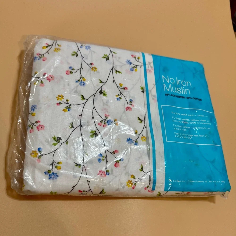 Vintage‎ JCPenny Caroline Full Fitted Sheet NOS Floral Cottagecore Bedding 1967